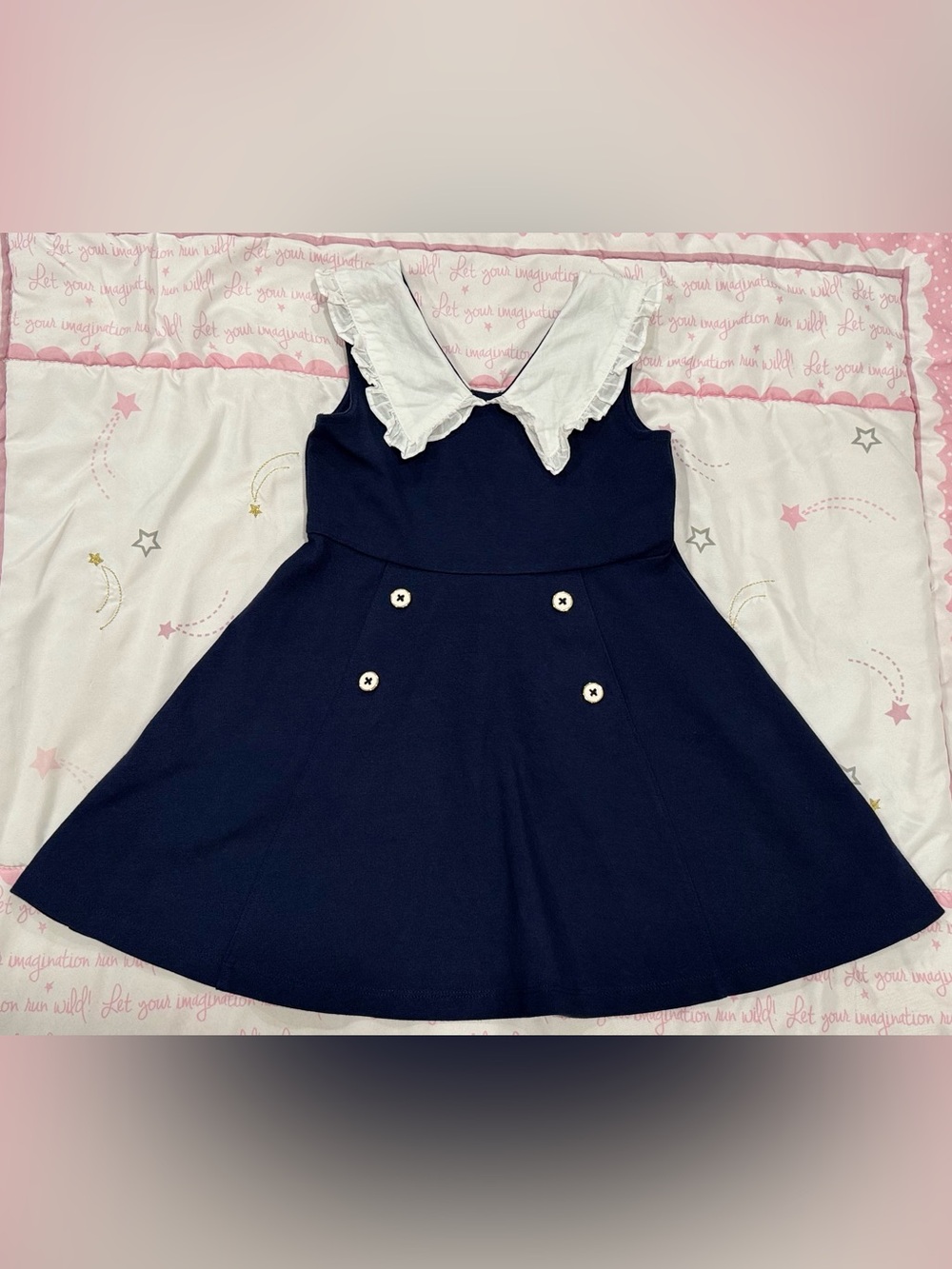 4, Janie and Jack Sailor Navy Dress with White Ruffle Collar